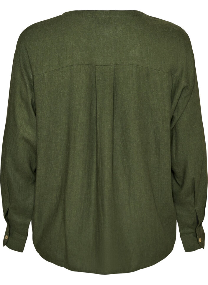 Blus i linne och viskos med v-ringning, Gr&ouml;n, Packshot image number 1