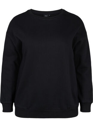 Sweatshirt i bomull med snörning, Black, Packshot image number 0