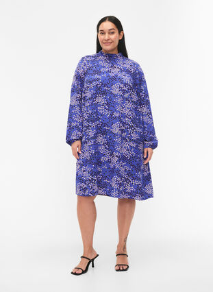 FLASH - Långärmad klänning med mönster, Dazzling Blue AOP, Model image number 2