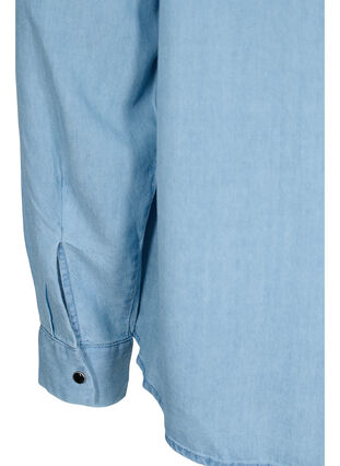 Skjorta med stor krage och volanger, Light blue denim, Packshot image number 3
