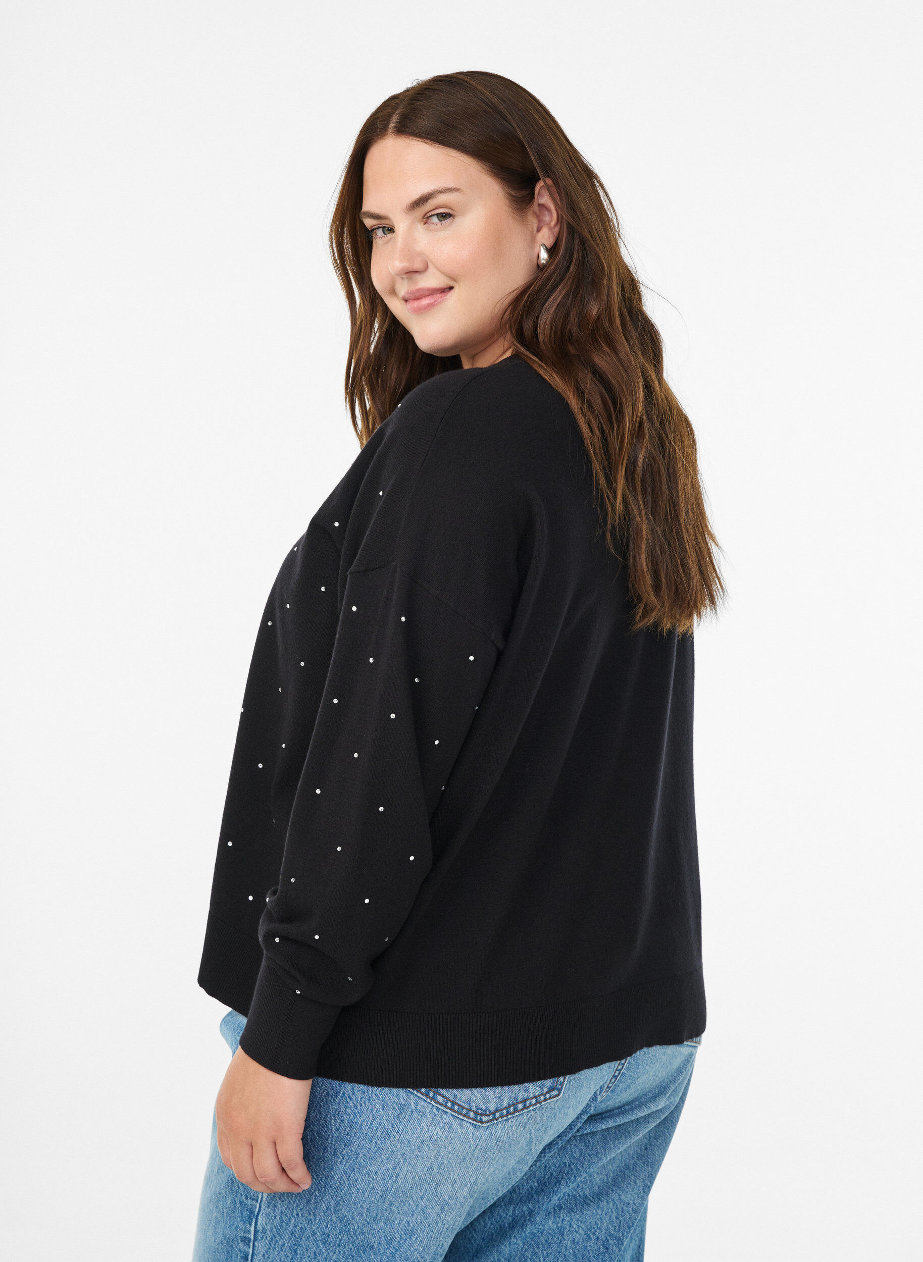 Zizzi L&ouml;st stickad blus med strass, Svart, Model image number 2