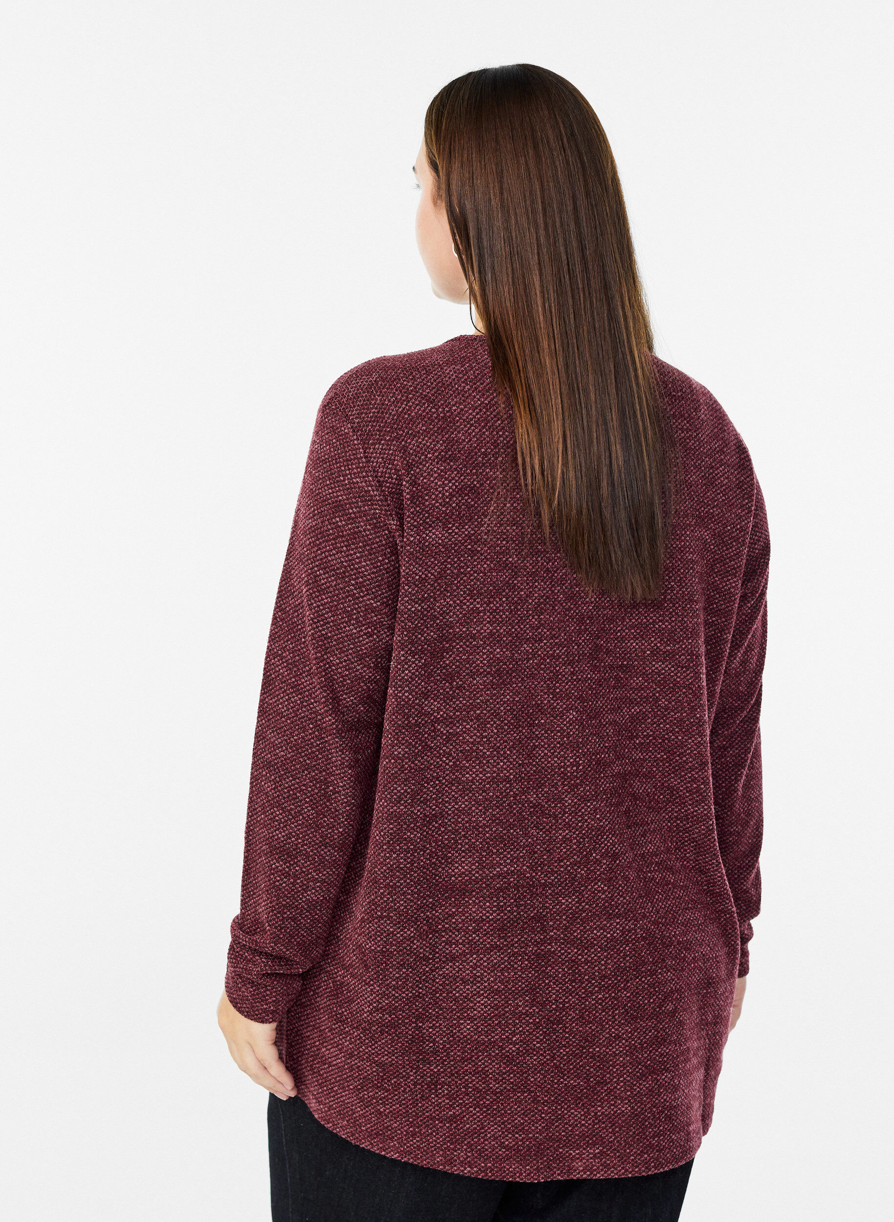 Zizzi L&aring;ng&auml;rmad blus med textur, M&ouml;rk Bordeaux, Model image number 2