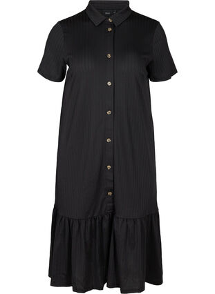 Midiklänning med korta ärmar och knappar, Black, Packshot image number 0