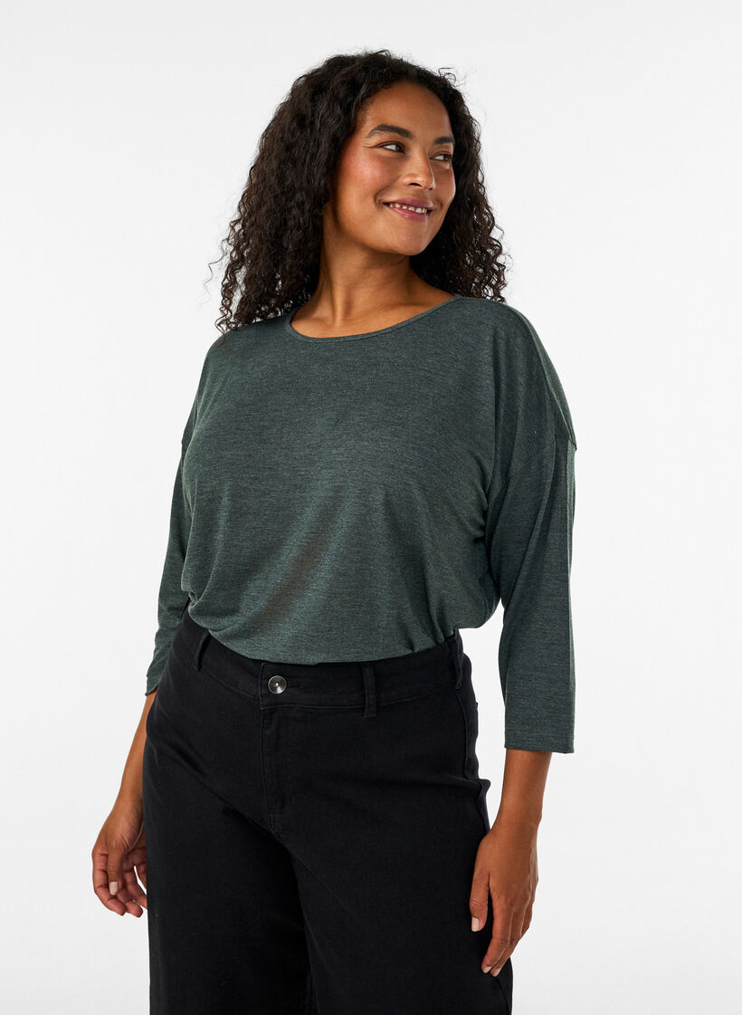 Jerseyblus med 3/4-&auml;rm, Gr&ouml;n, Model image number 0