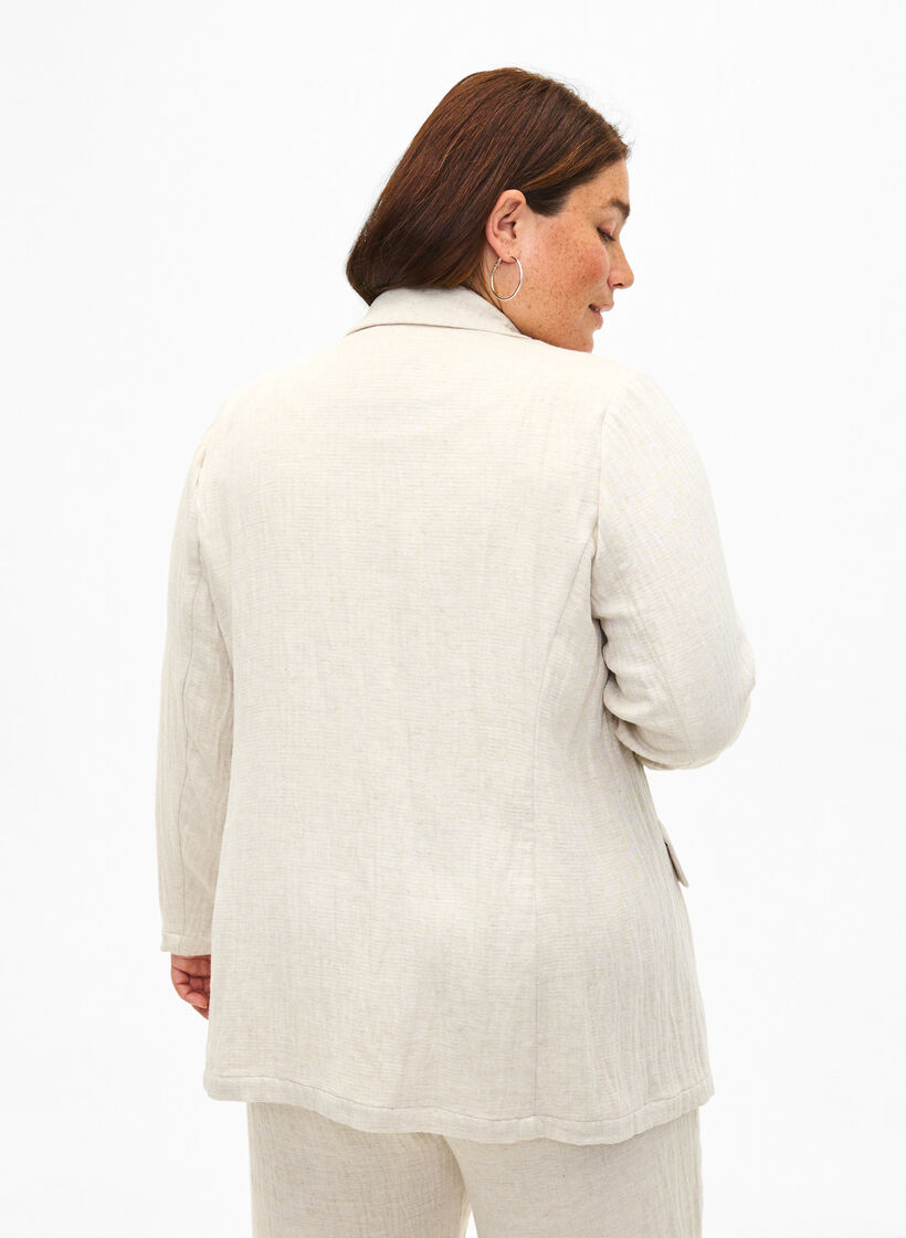 Blazer i en materialblandning med linne, Rainy Day, Model image number 1