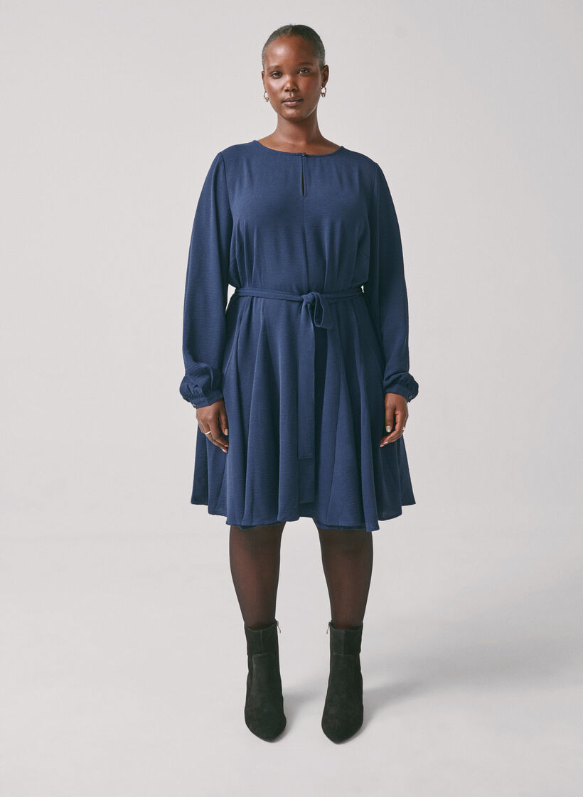 Långärmad klänning med knytskärp, Navy Blazer, Image image number 1