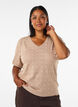 Kort&auml;rmad stickad blus med pointellem&ouml;nster, Beige, Model image number 0