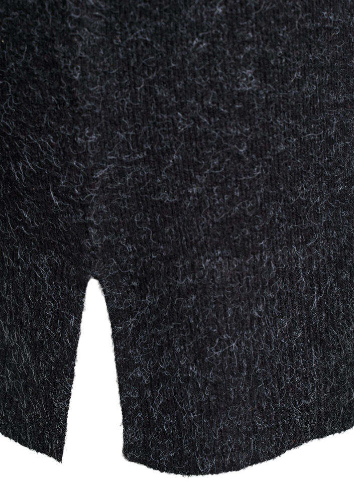Stickad kort kl&auml;nning med v&aring;gig kant och slitsar, Gr&aring;, Packshot image number 3