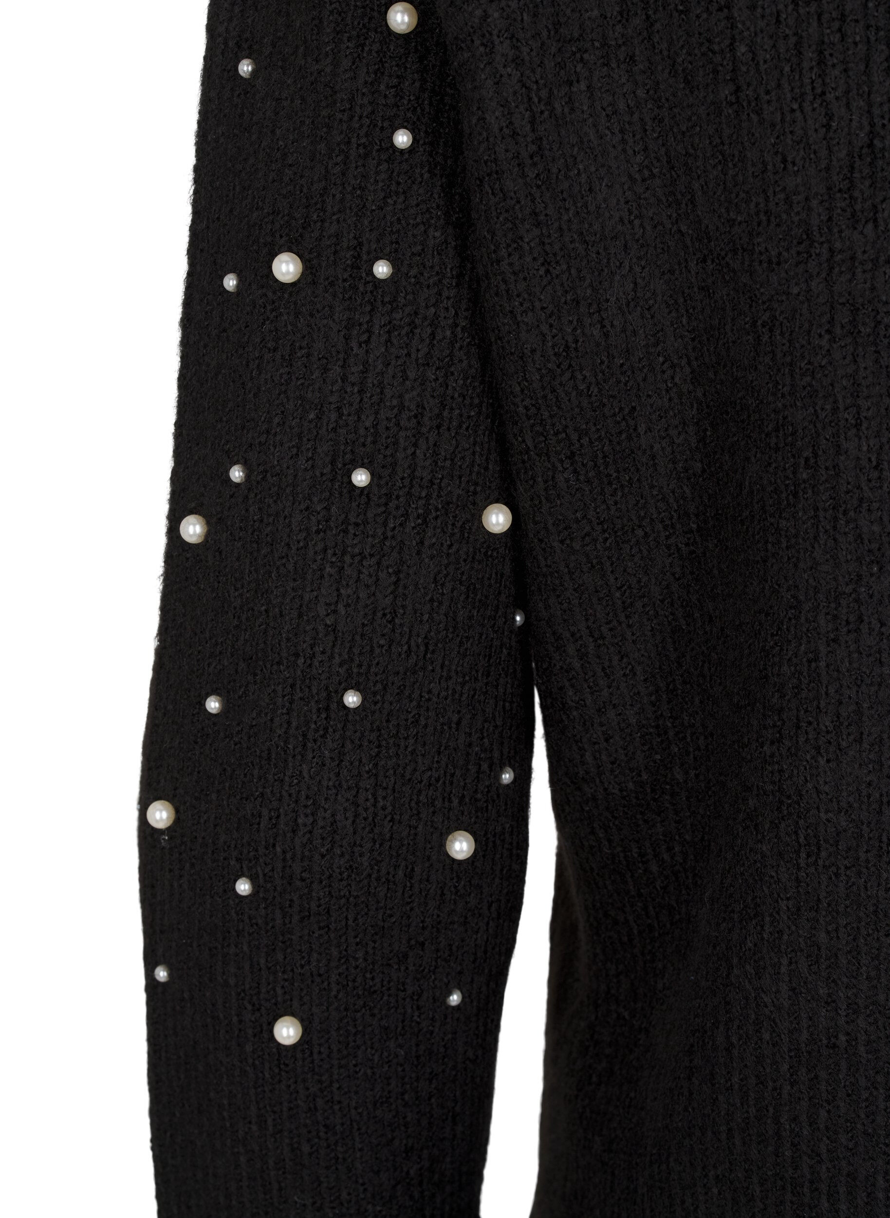 Zizzi Stickad kofta med p&auml;rlor, Black White Pearls, Packshot image number 3