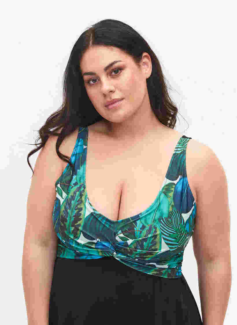 Badklänning med justerbara axelband, Black Blue Leaf, Model image number 2
