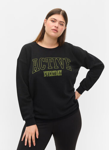 Sweatshirt med sportigt tryck, Black, Model image number 0