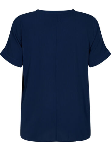 Kortärmad blus med v-ringning, Navy Blazer, Packshot image number 1