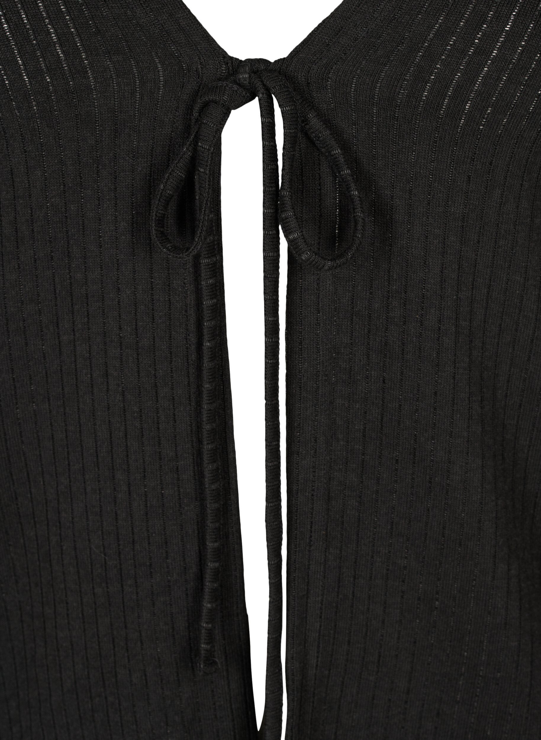Zizzi Ribbstickad cardigan med sn&ouml;rning, Black, Packshot image number 2