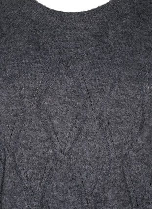 Stickad tröja med hålmönster, Dark Grey Melange, Packshot image number 2