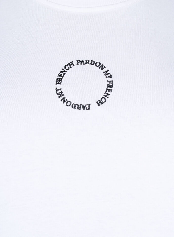 T-shirt i bomull med broderidetalje, Vit, Packshot image number 2