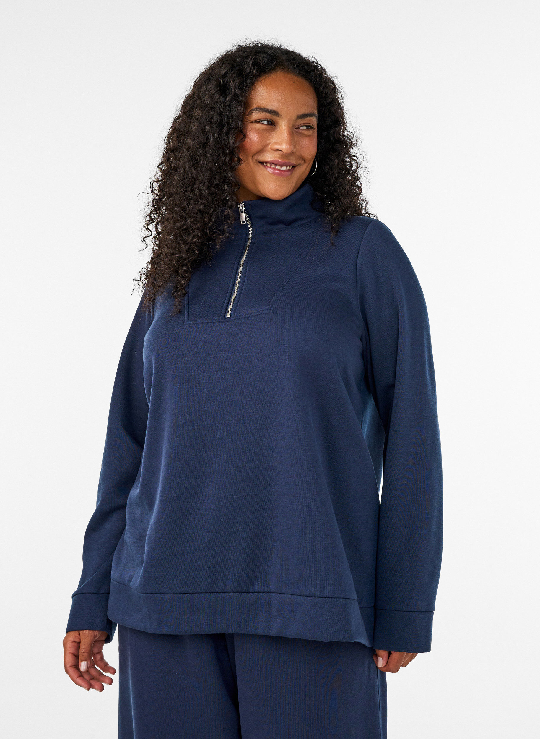 ZizziSweatshirt med h&ouml;g krage och dragkedja, Bl&aring;, Model image number 0