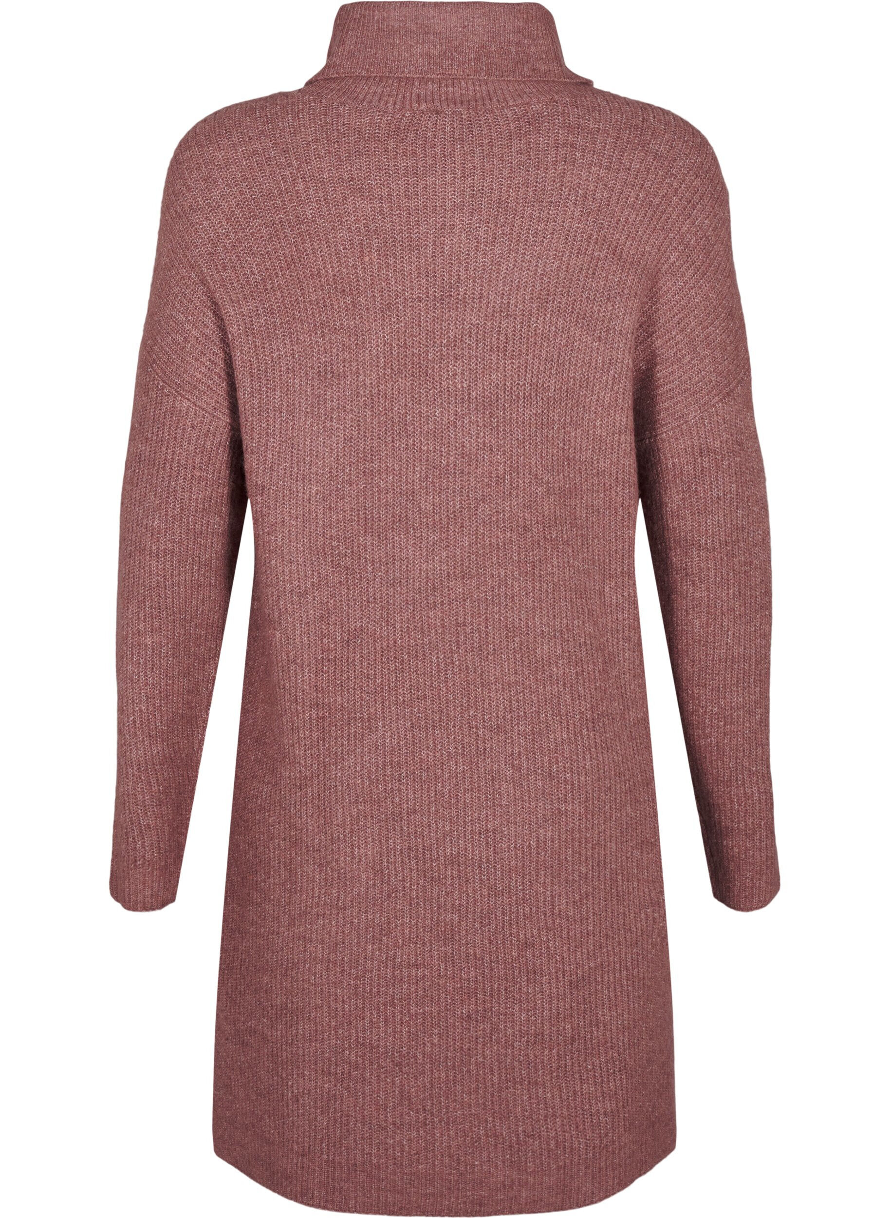 ZizziStickad kl&auml;nning med polokrage, Rosa, Packshot image number 1