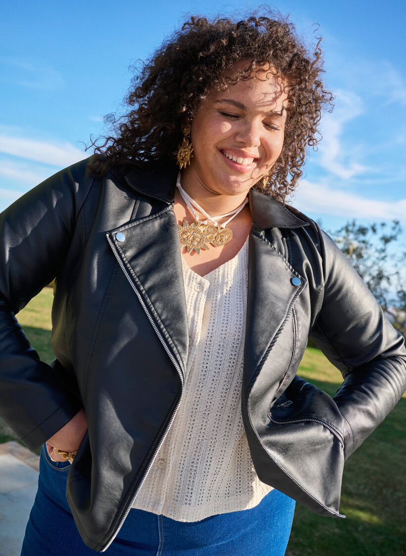 Bikerjacka i l&auml;derimitation, Svart, Image image number 0