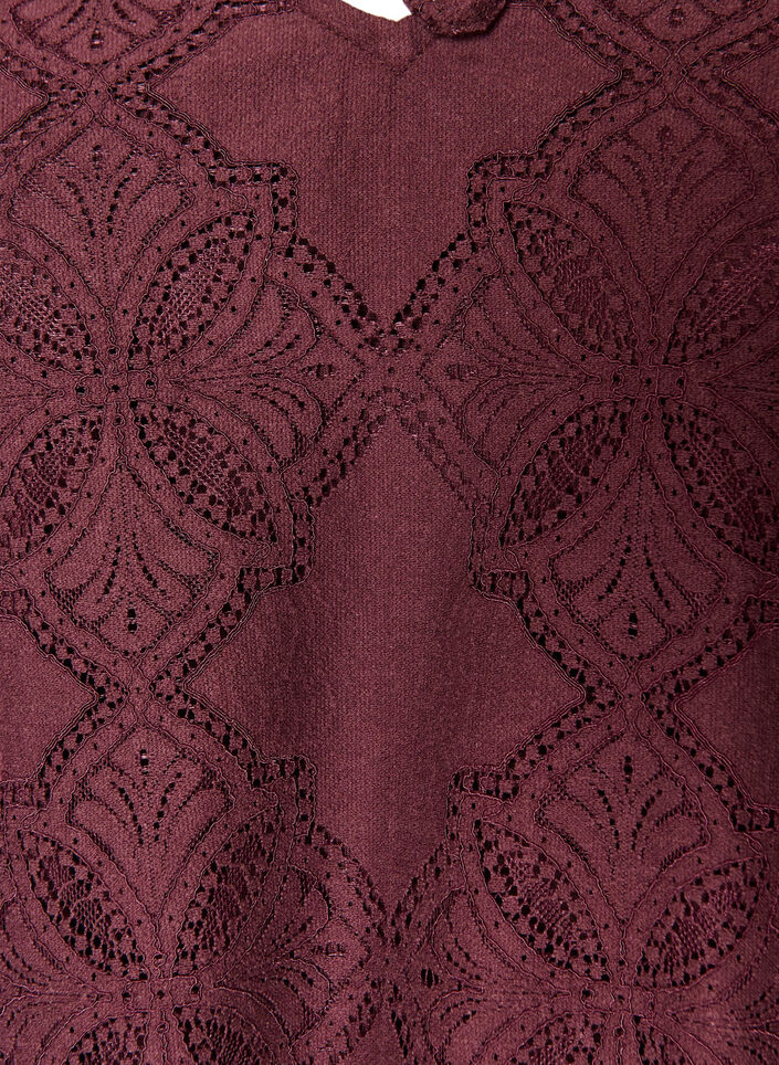 L&aring;ng&auml;rmad blus med spetsm&ouml;nster, M&ouml;rk Bordeaux, Packshot image number 2