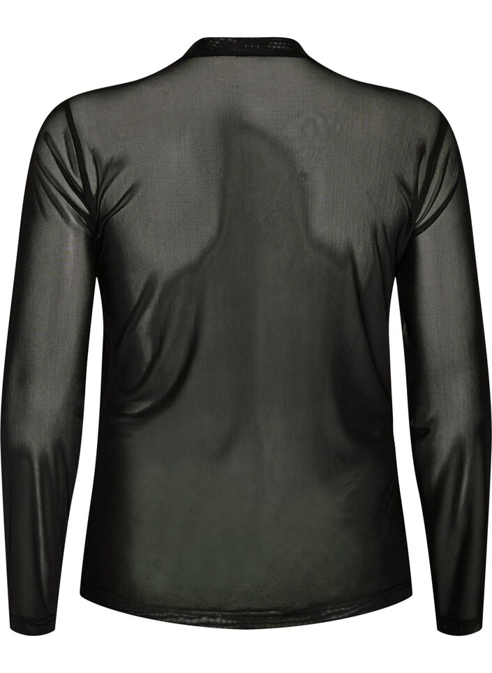 Figursydd blus i mesh med l&aring;nga &auml;rmar, Svart, Packshot image number 1