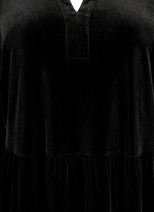 Klänning i velour med volangkrage och 3/4-ärmar, Black, Packshot image number 2