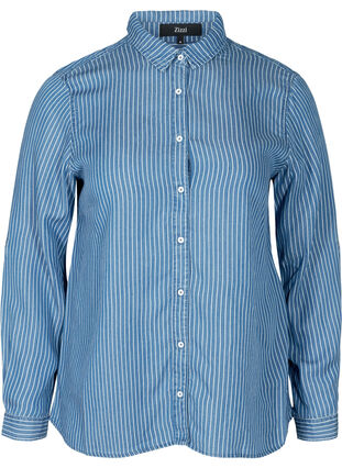 Randig skjorta av lyocell, Blue denim, Packshot image number 0