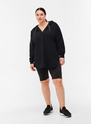 Sweatshirt med huva och slits, Black, Model image number 3