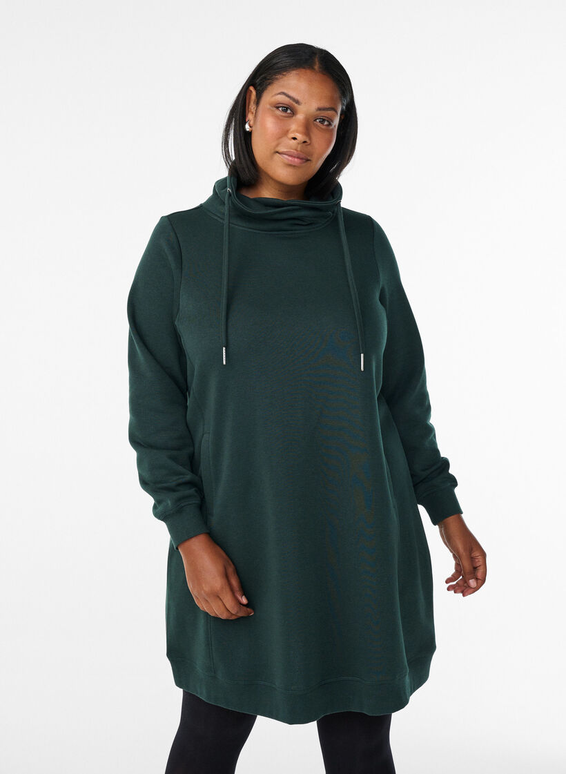 Kort sweatshirtkl&auml;nning med h&ouml;g krage och fickor, Gr&ouml;n, Model image number 0