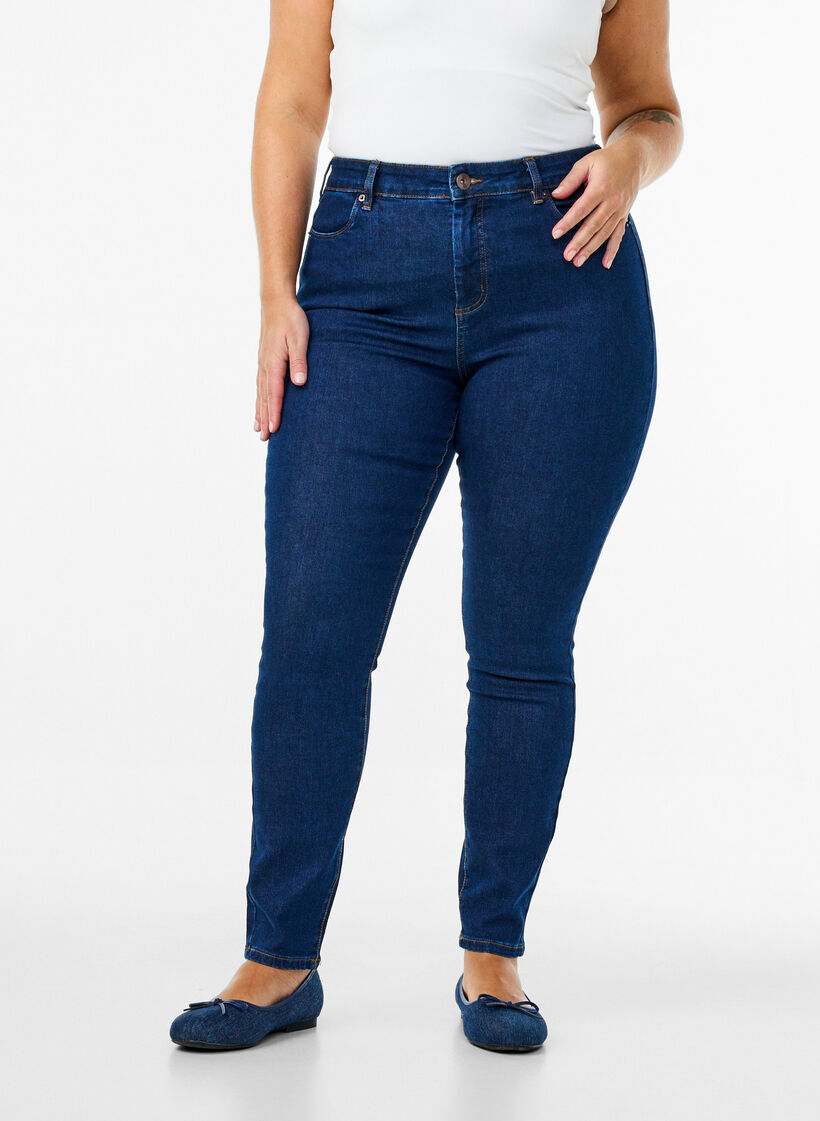 Amy jeans med hög midja och super slim fit, Blå, Model image number 2