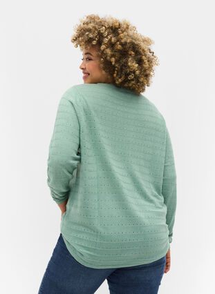 Stickad tröja med strukturerat mönster och rund hals, Dusty Jade Green, Model image number 1