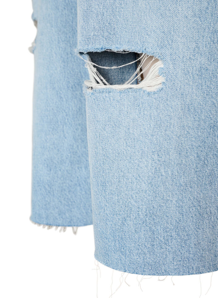 Croppade jeans med en sliten look och r&aring;a kanter, Bl&aring;, Packshot image number 3