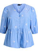 Blus i bomull med broderade blommor och knappkn&auml;ppning, Bl&aring;, Packshot image number 0