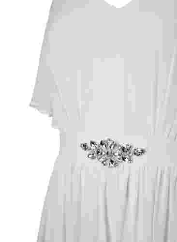 Maxiklänning med draperingar och korta ärmar, Bright White, Packshot image number 3