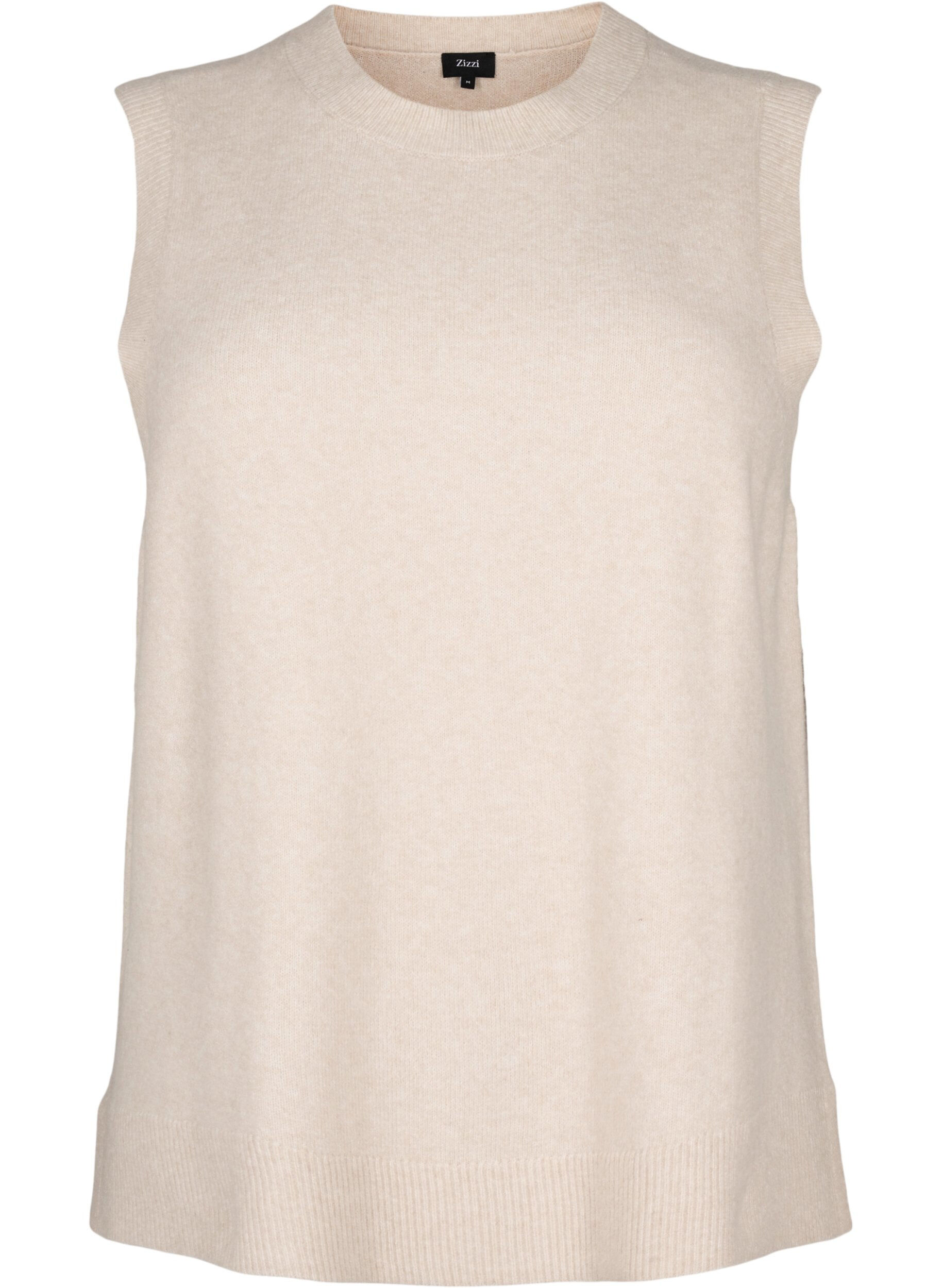 Zizzi Stickad v&auml;st med ribbad kant, Pumice Stone Mel., Packshot image number 0