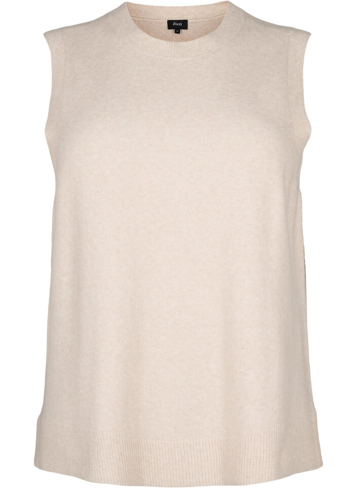 Stickad väst med ribbad kant, Pumice Stone Mel., Packshot image number 0