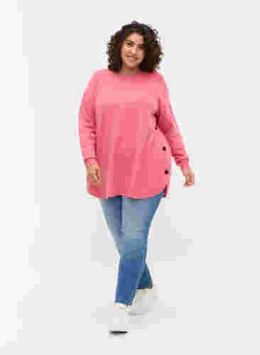 Stickad tröja med knappdetaljer, Hot Pink White Mel., Model image number 2
