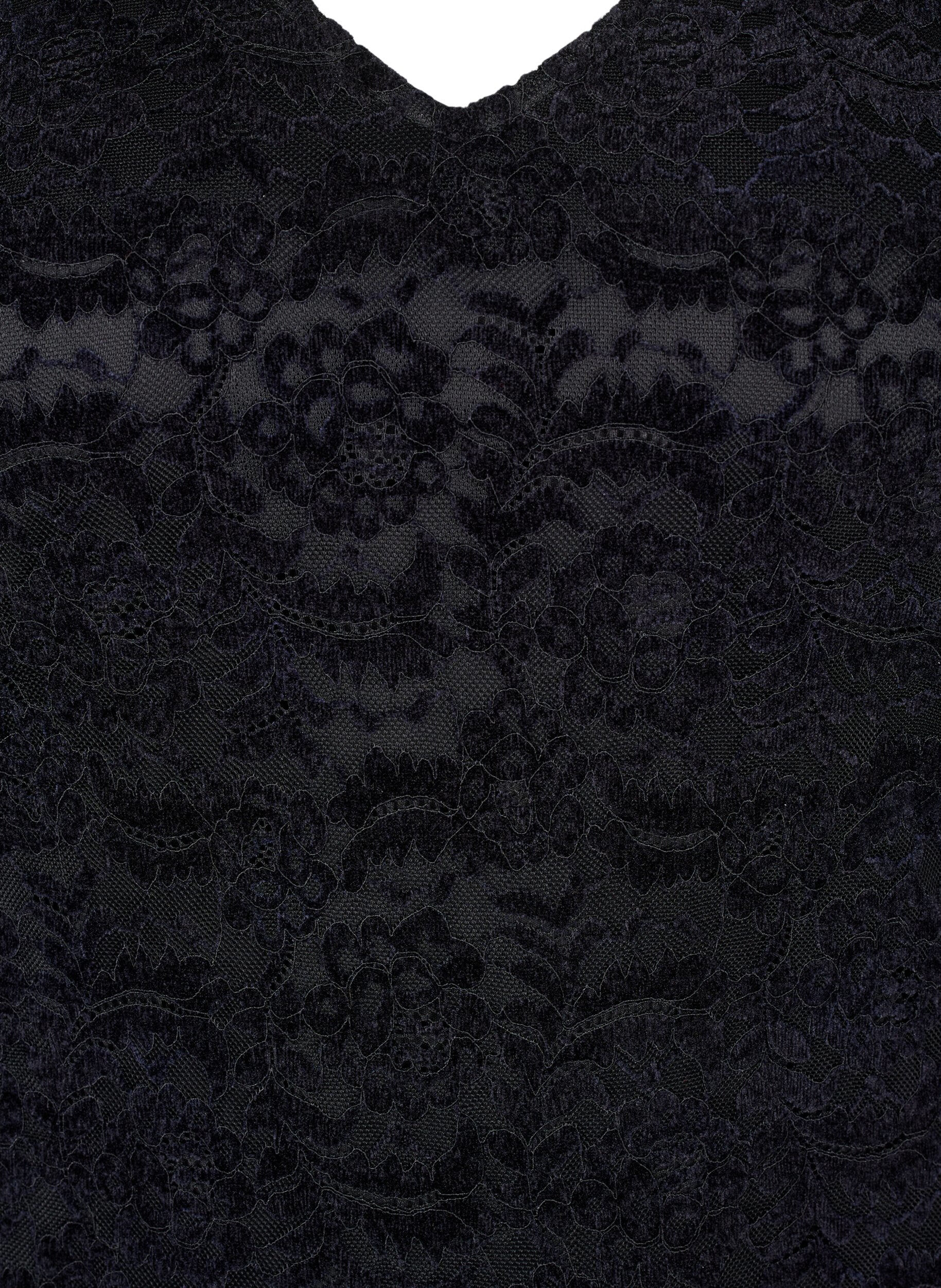 Zizzi Bodystocking i spets med l&aring;nga &auml;rmar, Black, Packshot image number 2