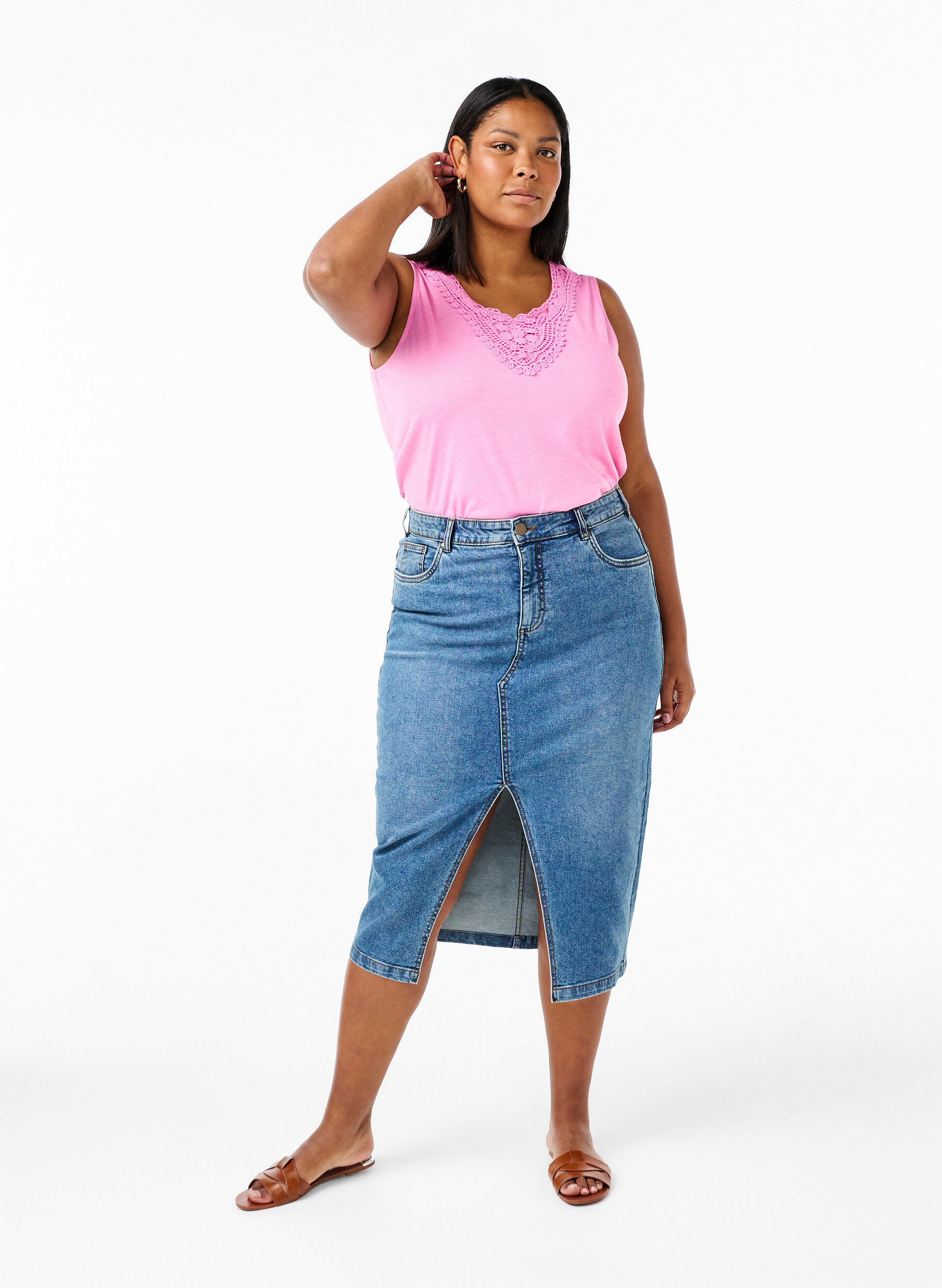 Zizzi &Auml;rml&ouml;s topp med spets, Rosebloom, Model image number 2