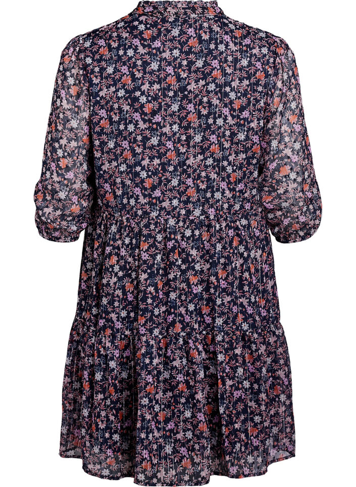 Tunika med blomm&ouml;nster och glittertr&aring;dar, Bl&aring;, Packshot image number 1