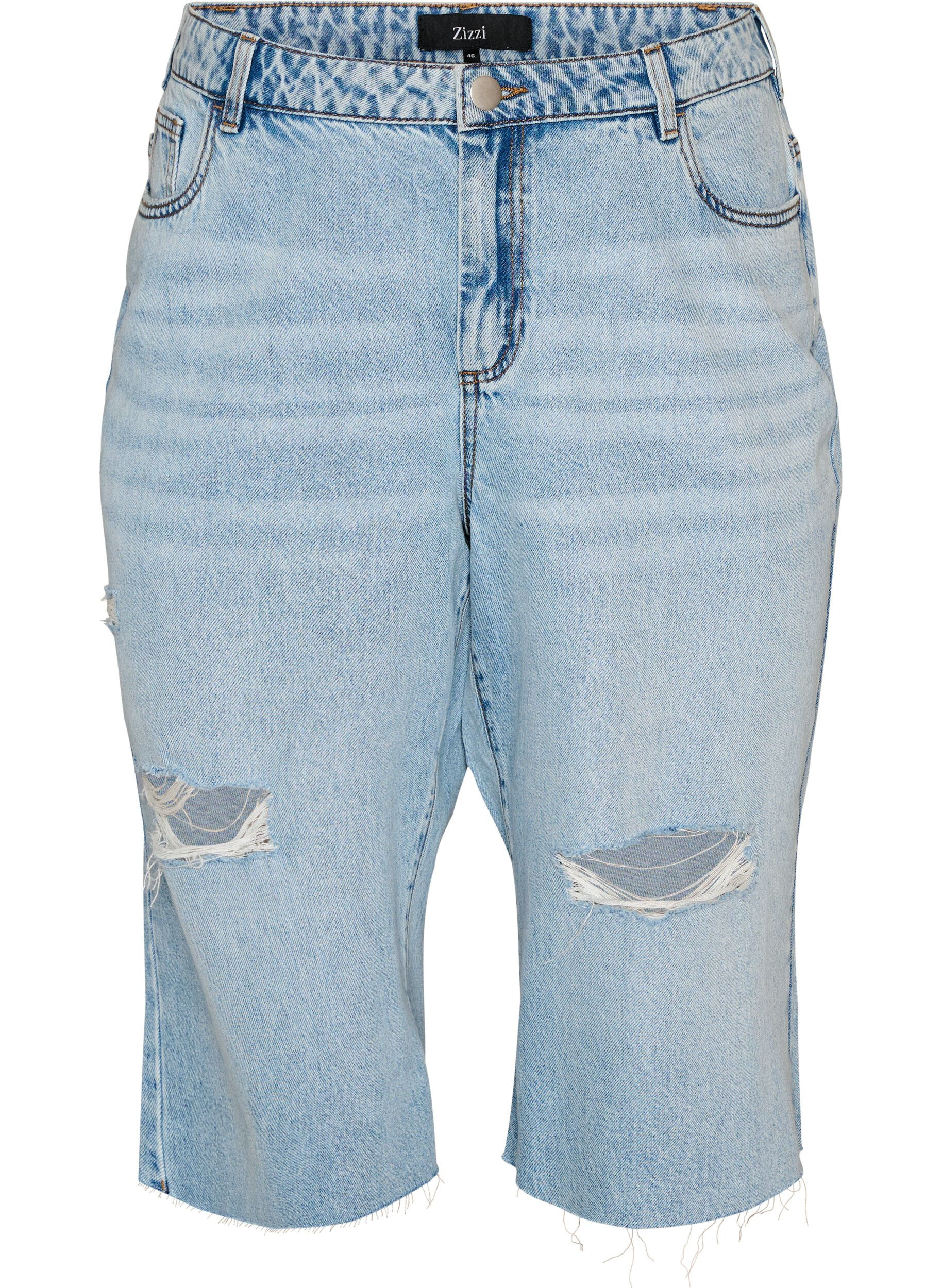 ZizziCroppade jeans med en sliten look och r&aring;a kanter, Bl&aring;, Packshot image number 0
