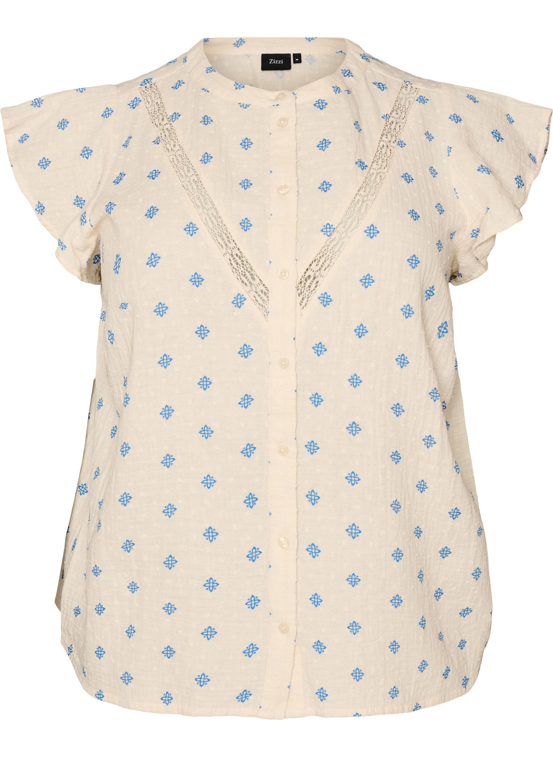 Zizzi&Auml;rml&ouml;s blus med virkad kant och volangdetalj, Beige, Packshot image number 0