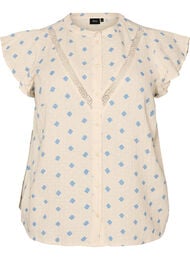 &Auml;rml&ouml;s blus med virkad kant och volangdetalj, Beige