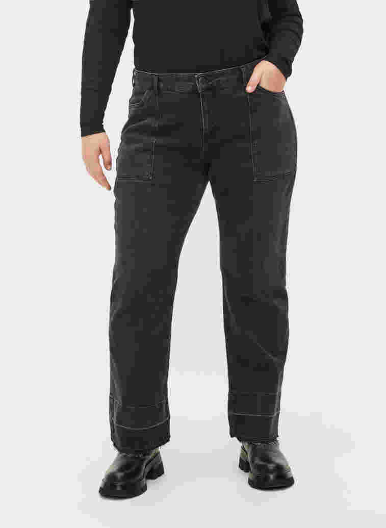 Wide fit jeans med hög midja, Grey Denim, Model image number 2
