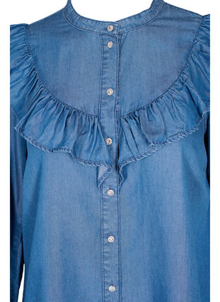 Långärmad skjorta med volanger i lyocell(TENCEL™), Blue denim, Packshot image number 2