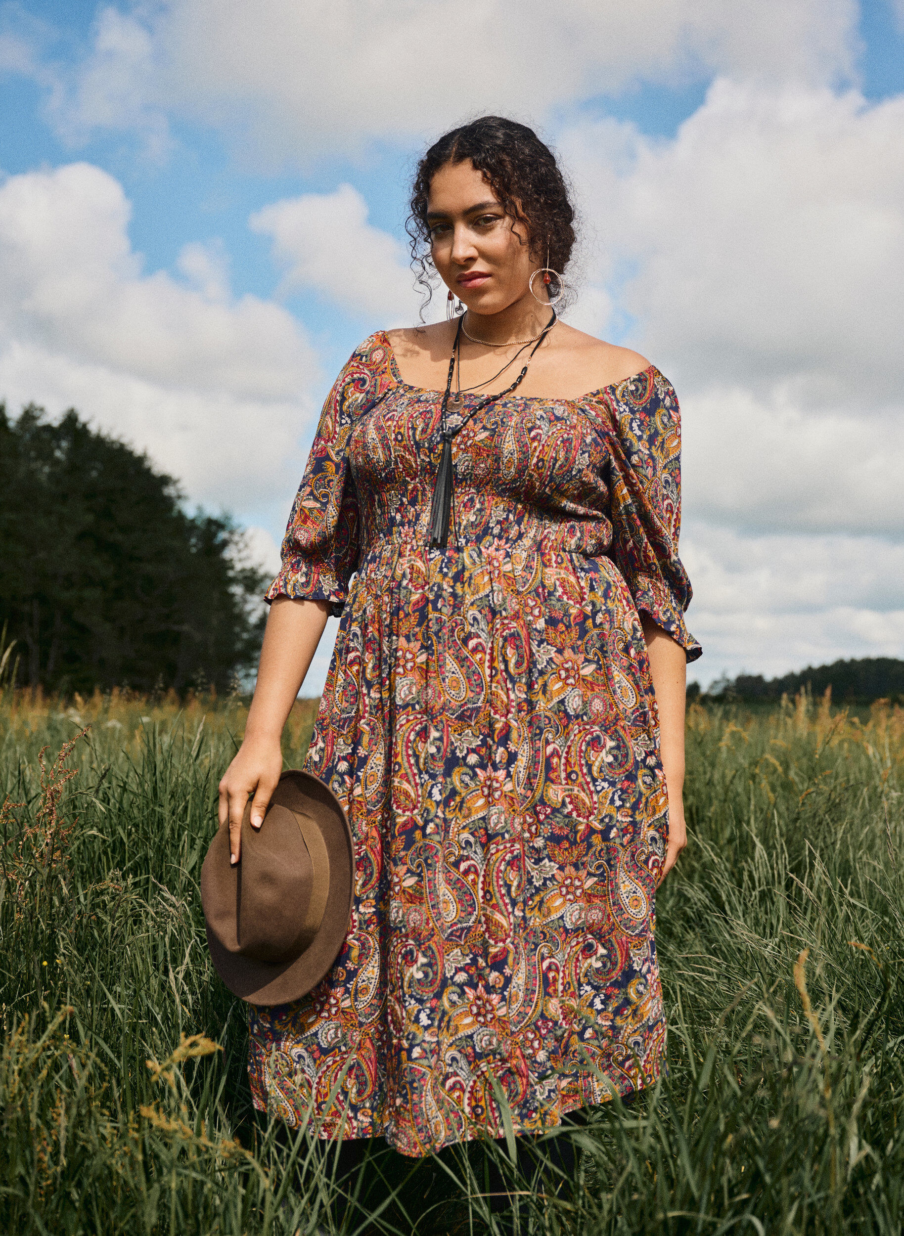 Zizzi Sommarkl&auml;nning i viskos med paisleym&ouml;nster, Bl&aring;, Image image number 0