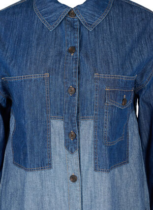 Lång skjortjacka i denim, Blue denim, Packshot image number 2