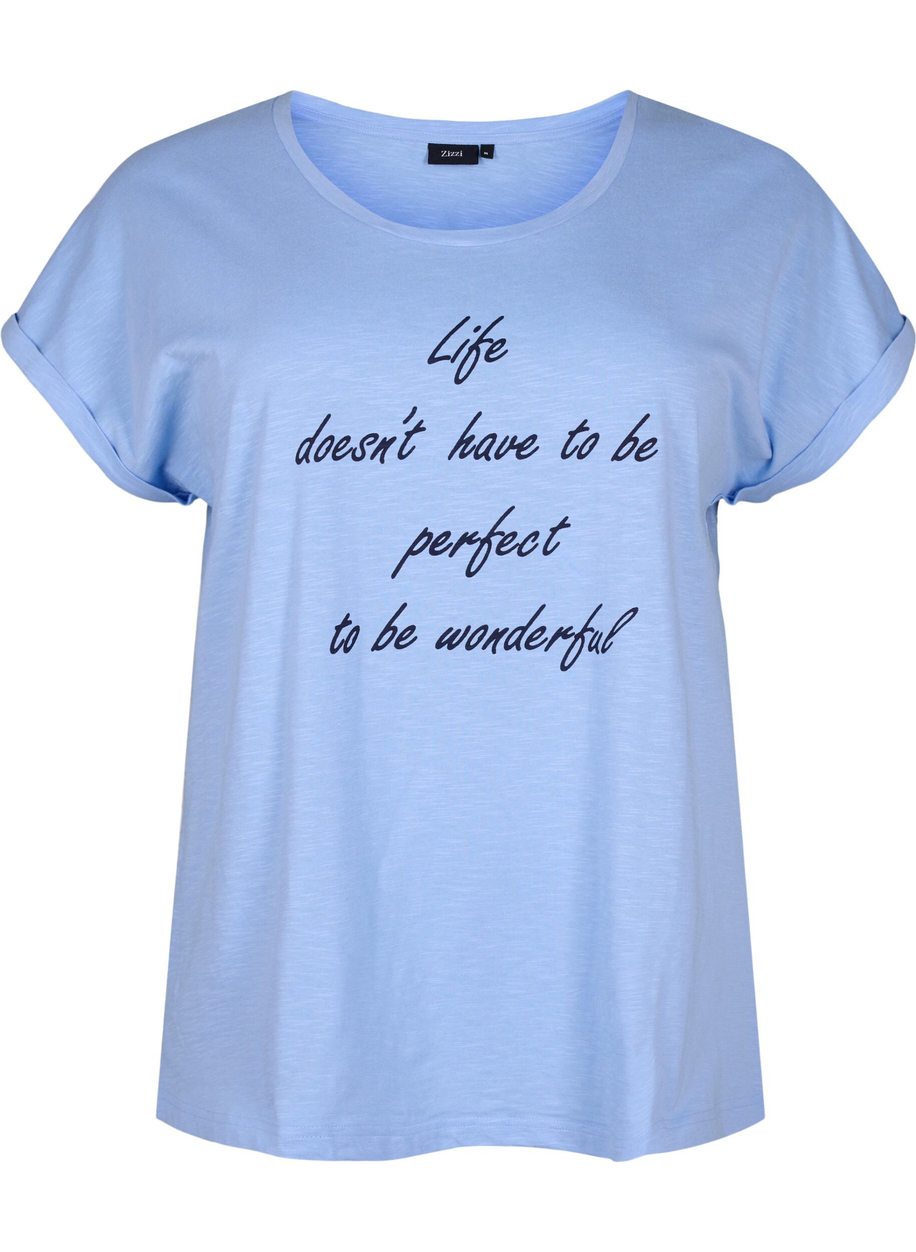 Zizzi T-shirt med tryck i ekologisk bomull, Serenityw.Navy Print, Packshot image number 0