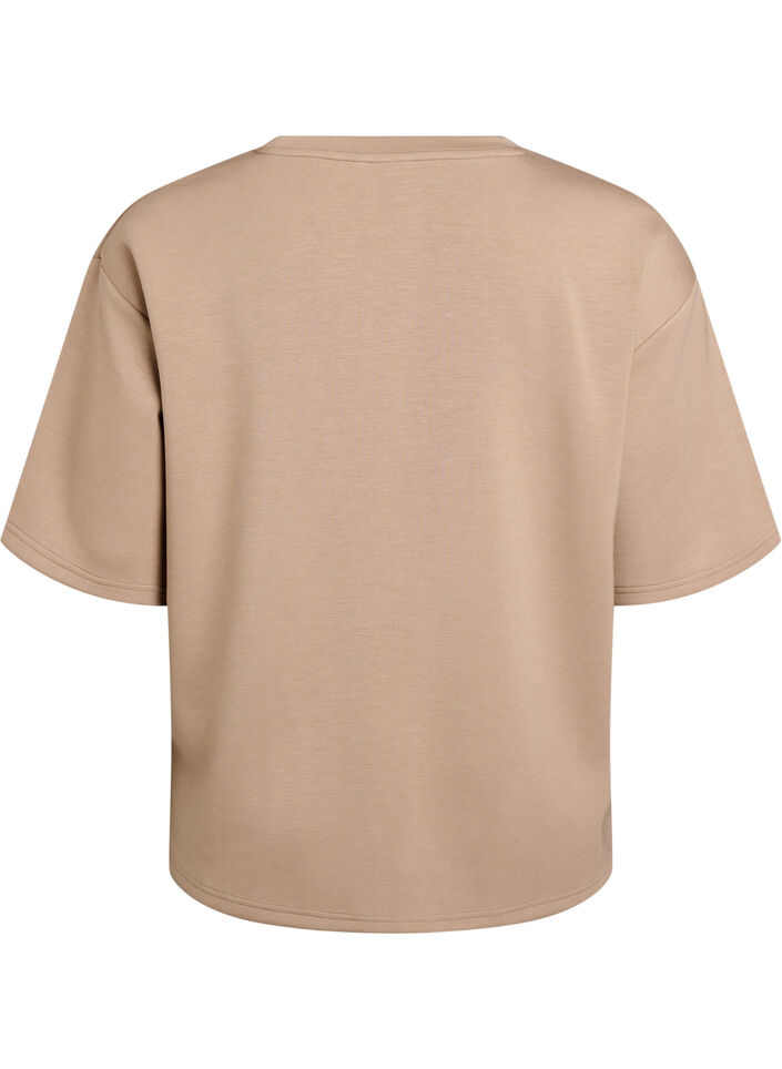 L&ouml;s t-shirt med halvl&aring;nga &auml;rmar, Beige, Packshot image number 1