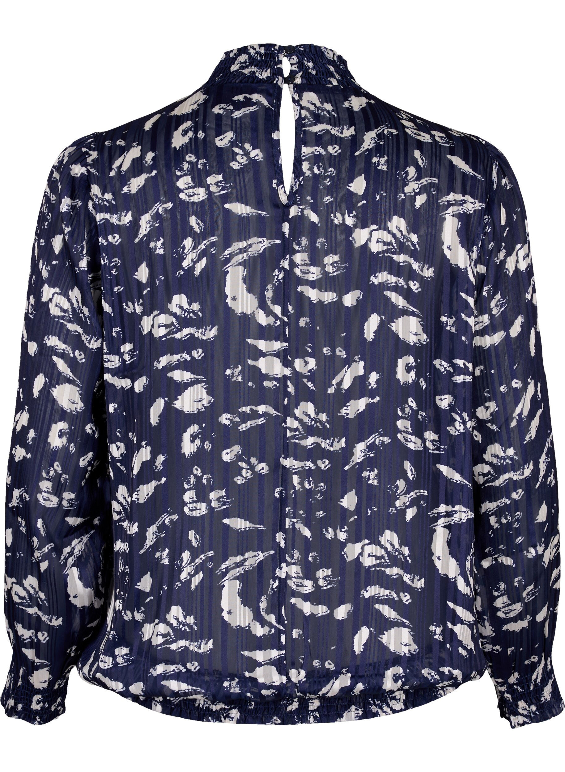 Zizzi M&ouml;nstrad blus med smock, Blue Leaf AOP, Packshot image number 1
