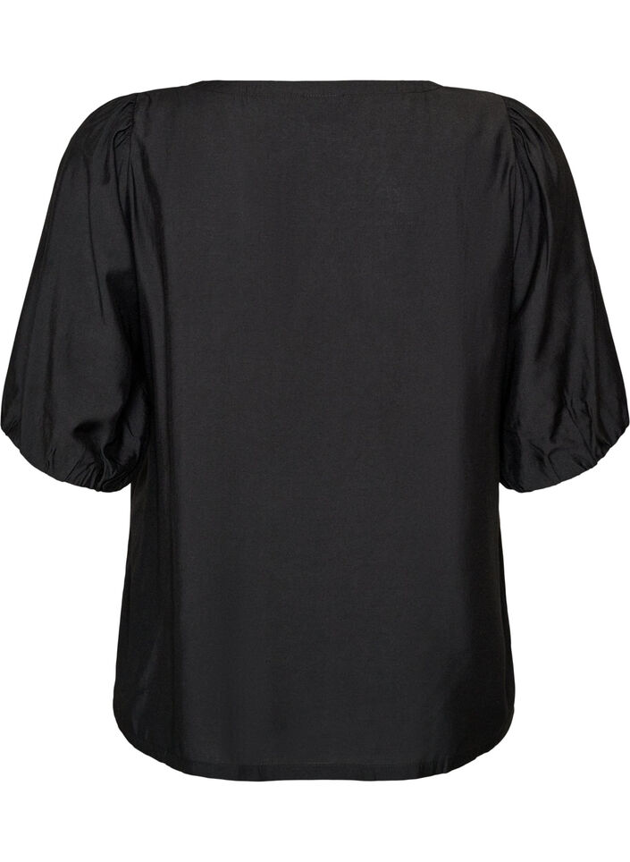 Blus i viskos med v-ringning, Svart, Packshot image number 1